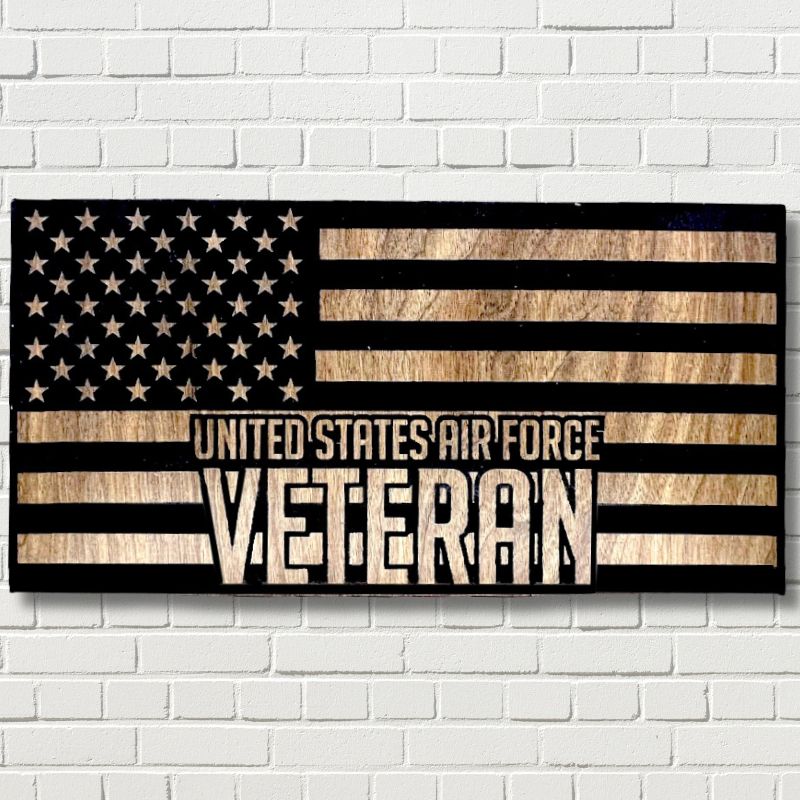 Air Force Veteran Laser Engraved Wooden Flag