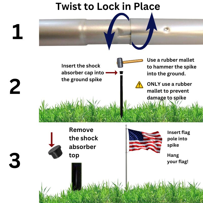 3 EASY STEPS TO INSTALL 10 FT SILVER IN-GROUND ALUMINUM NO-RUST FLAGPOLE