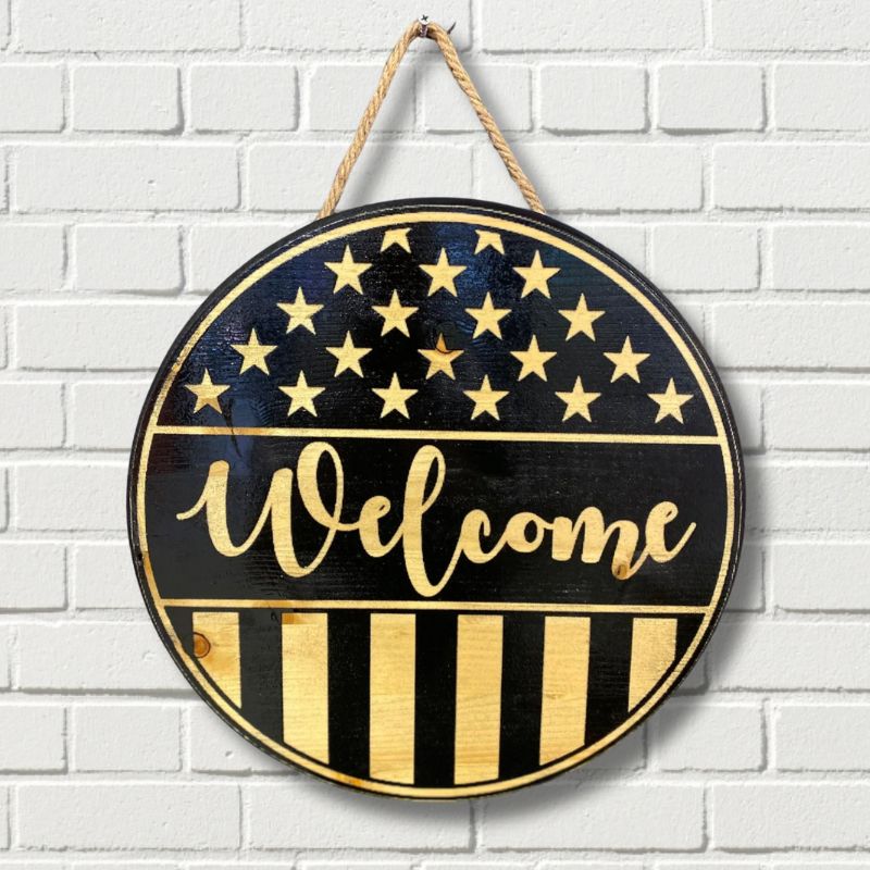 Welcome Engraved Wooden Door Hanger