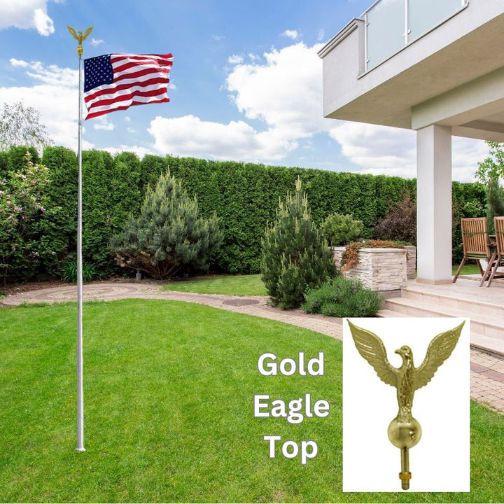 20ft  In-Ground Silver No-Rust Aluminum Flagpole with Gold Eagle Top