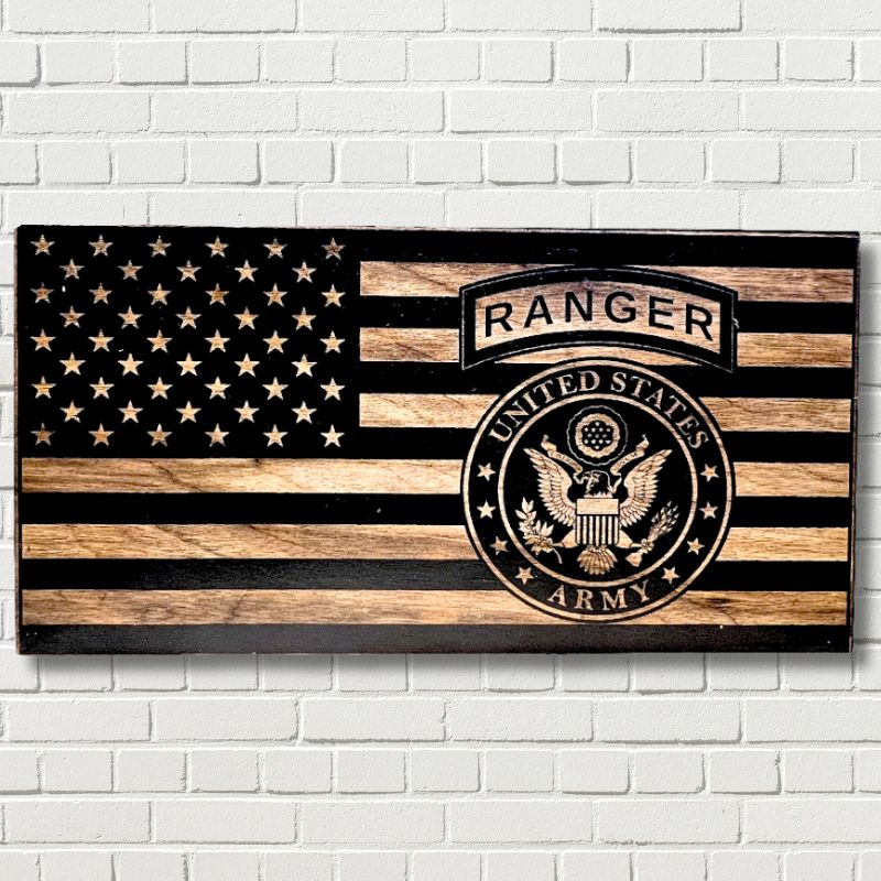 Army Ranger Laser Engraved Wooden Flag Success