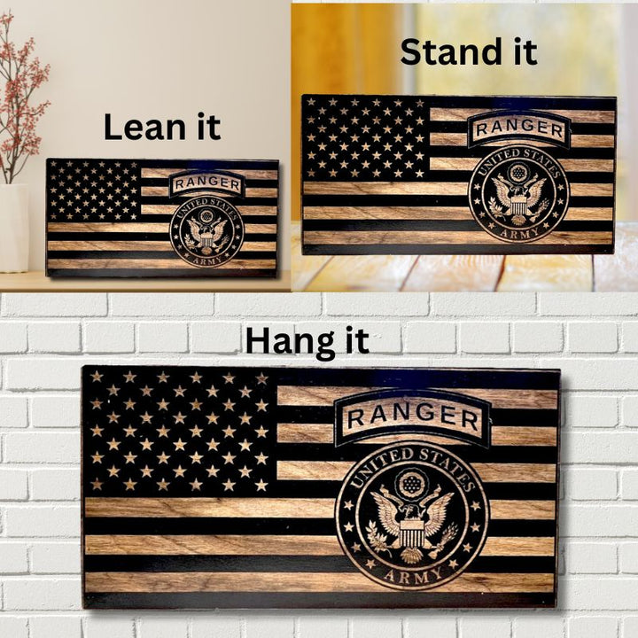 Ways to Display Army Ranger Laser Engraved Wooden Flag Success