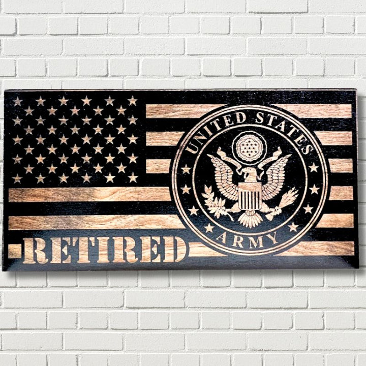 Army Retired Laser Engraved Wooden Flag