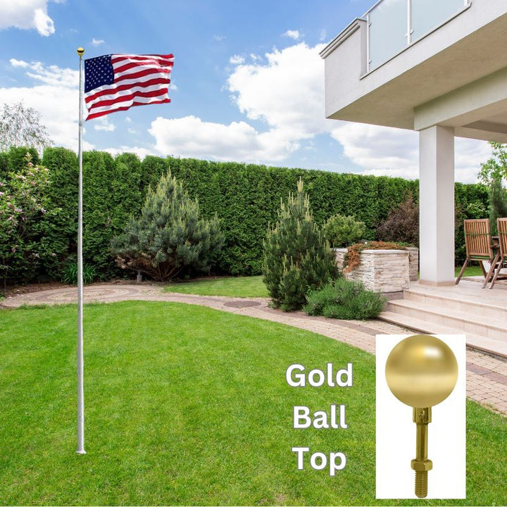 20ft  In-Ground Silver No-Rust Aluminum Flagpole with Gold Ball Top