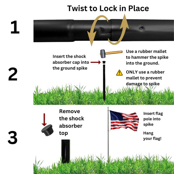 3 STEPS FOR INSTALL 10FT BLACK IN-GROUND FLAGPOLE