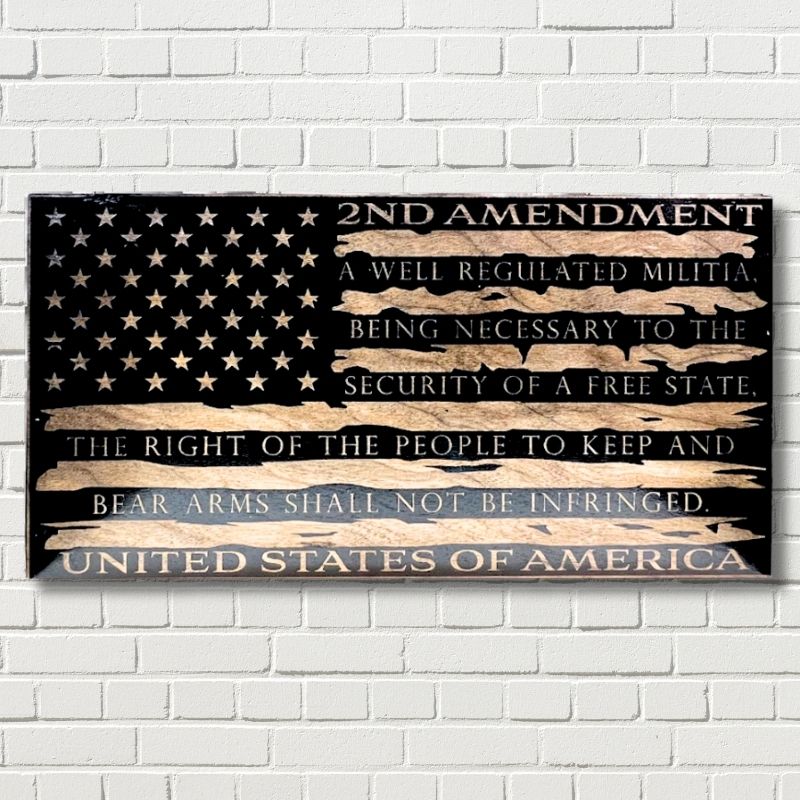 2nd Amendment Engraved Wooden Flag