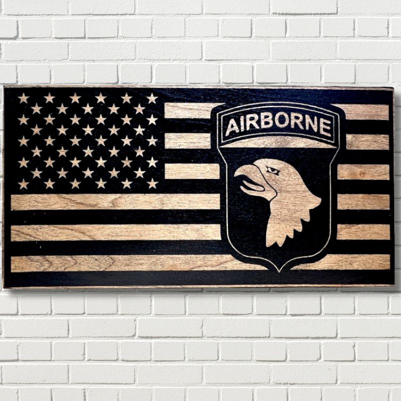 Army 101st Airborne Laser Engraved Wooden Flag