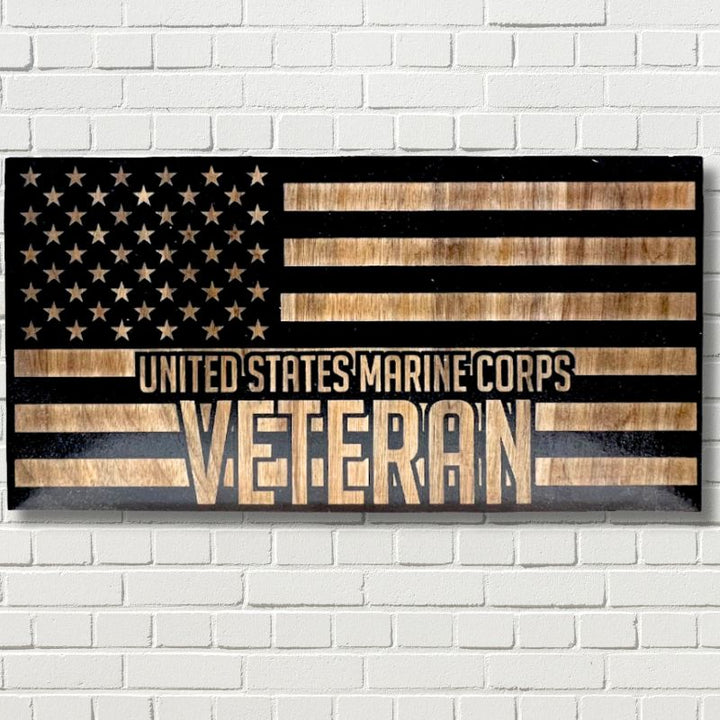 Marine Corps Veteran Laser Engraved Wooden American Flag