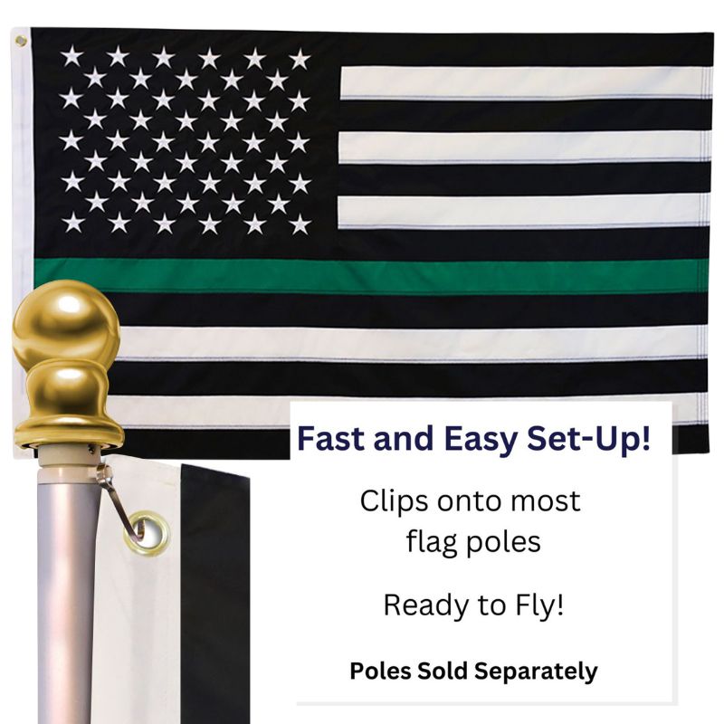 Dura-Star Thin Green Line Embroidered American Flag and Flagpole Kit