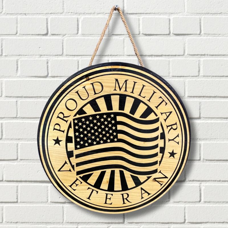 Proud Military Veteran Laser Engraved Door Hanger