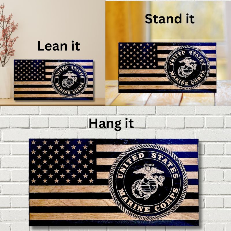 Ways to Display Marine Corps Crest Laser Engraved Wooden American Flag