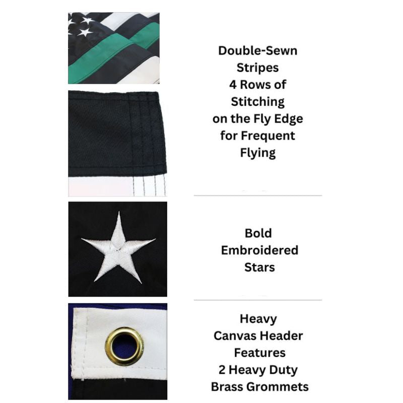 Dura-Star Thin Green Line Embroidered American Flag Features