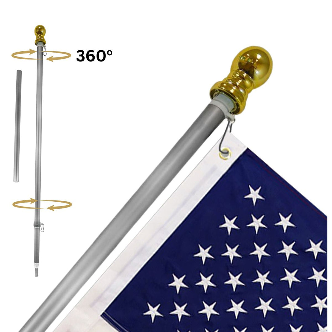 Deluxe 5 ft. No Rust Wall Mount No Tangle Spinning Flagpole - Silver