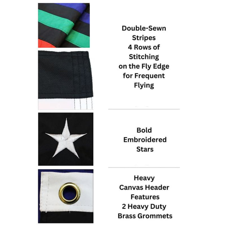 Dura-Star Thin Blue, Green and Red Line Embroidered American Flag Features