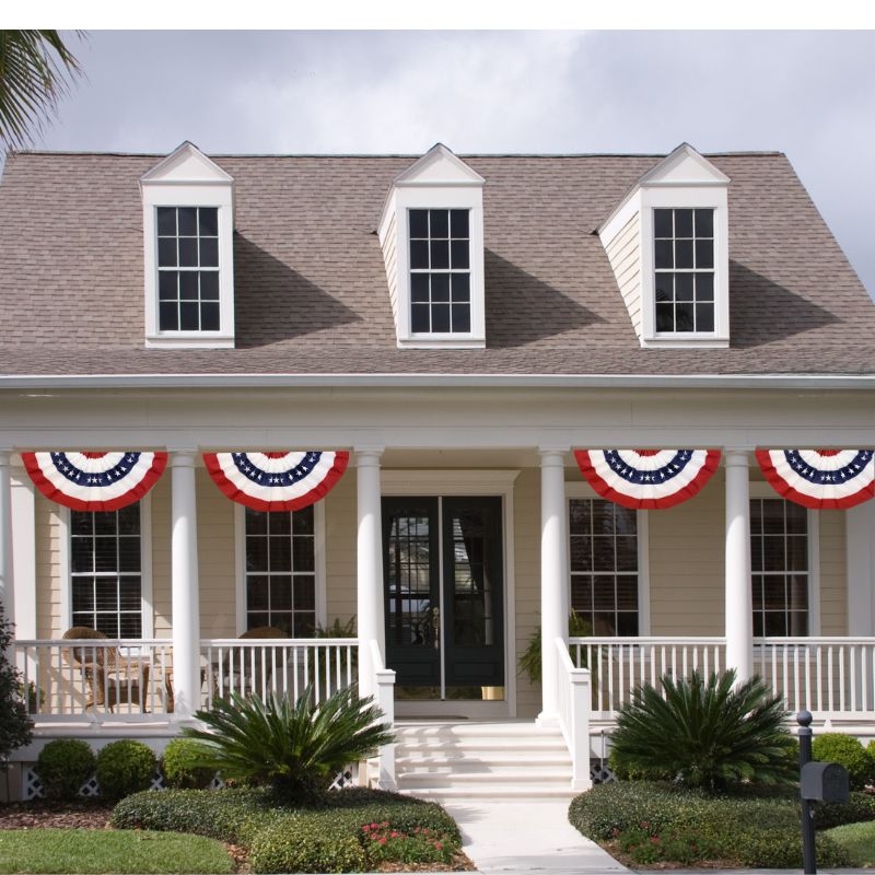 Patriotic Embroidered Bunting Displayed on House