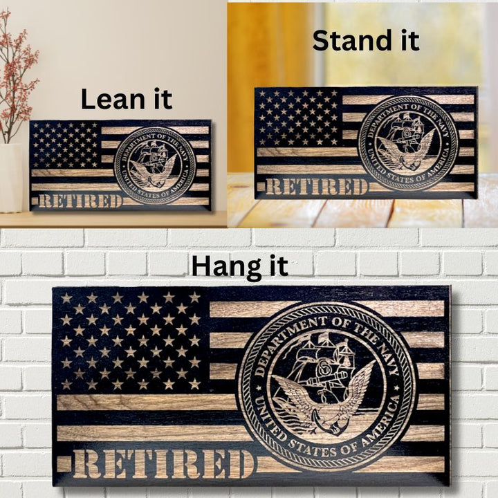 Ways to Display Navy Retired Laser Engraved Wooden American Flag