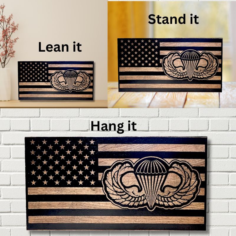 Ways to Display Army Airborne Jump Wings Laser Engraved Wooden Flag