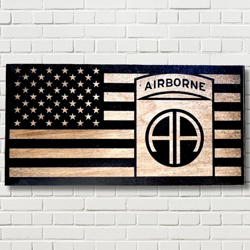 Army 82ND Airborne Laser Engraved Wooden Flag