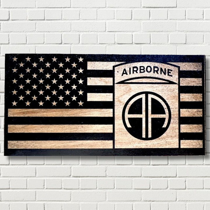 Army 82ND Airborne Laser Engraved Wooden Flag