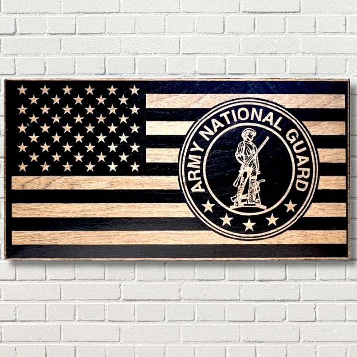 Army National Guard Laser Engraved Wooden American Flag