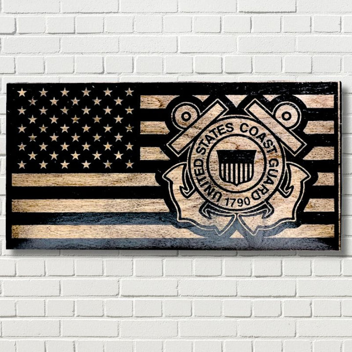 United States Coast Guard Laser Engraved Wooden Flag