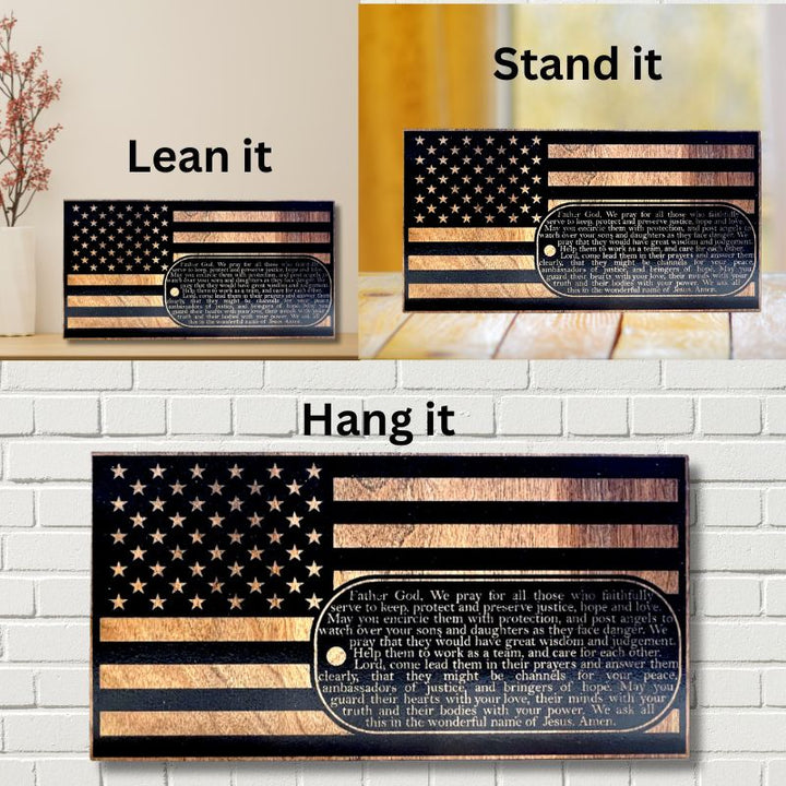 Ways to Display Dog Tag Prayer Engraved Wooden Flag