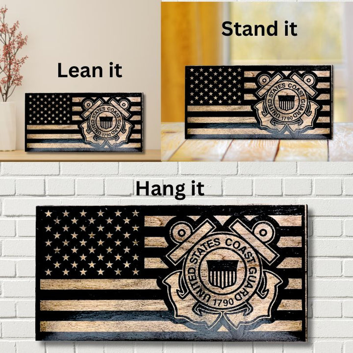 Ways  to Display United States Coast Guard Laser Engraved Wooden Flag