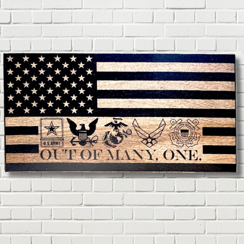 Out of Many, One Laser Engraved Wooden American Flag