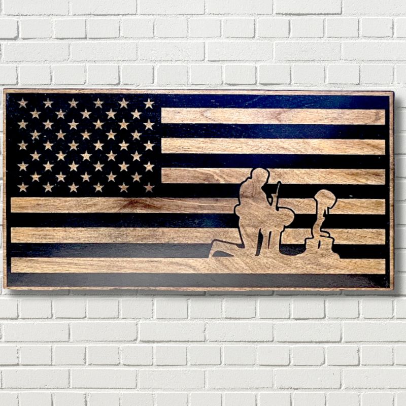 Praying Soldier Laser Engraved Wooden American Flag