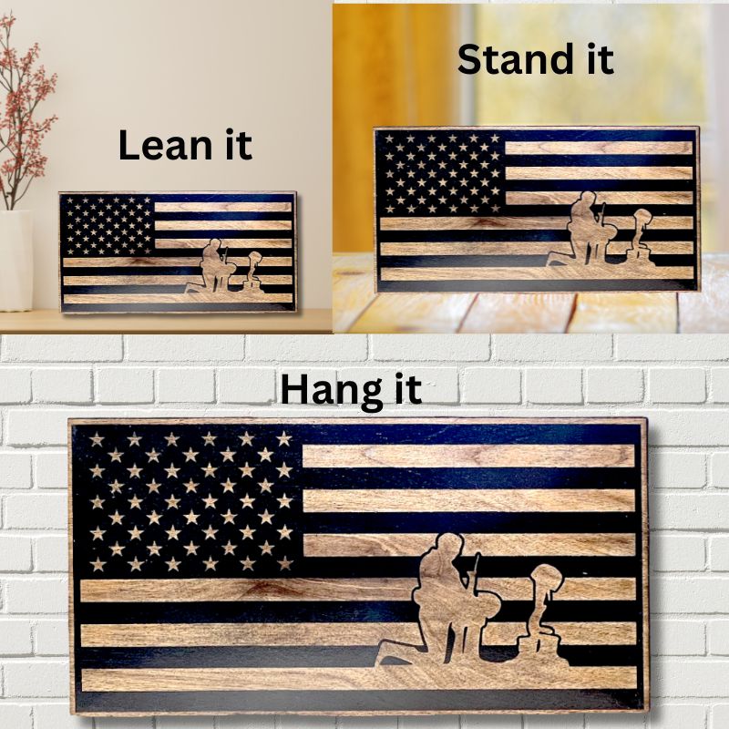 Ways to Display Praying Soldier Laser Engraved Wooden American Flag