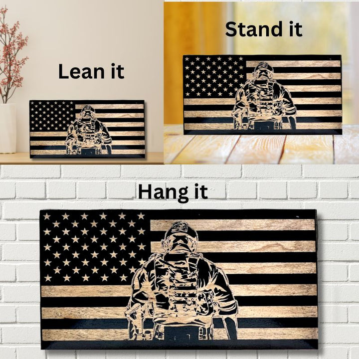 Ways to Display Soldier Silhouette Laser Engraved Wooden American Flag