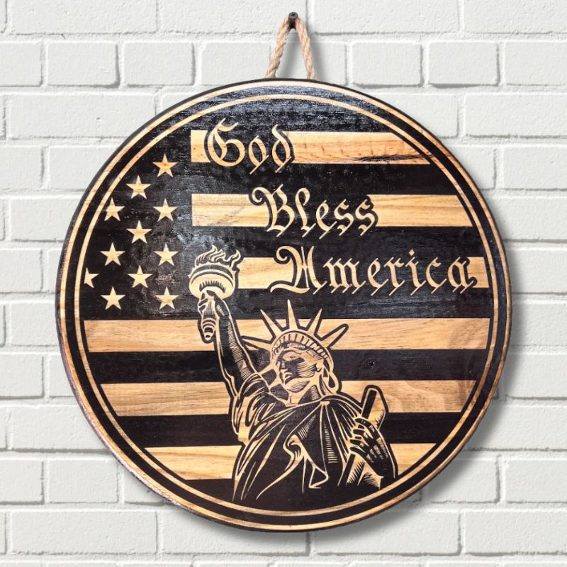 God Bless America Laser Engraved Door Hanger