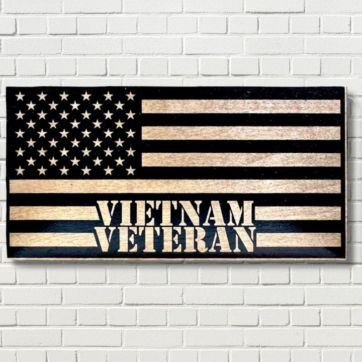 Vietnam Veteran Laser Engraved Wooden American Flag