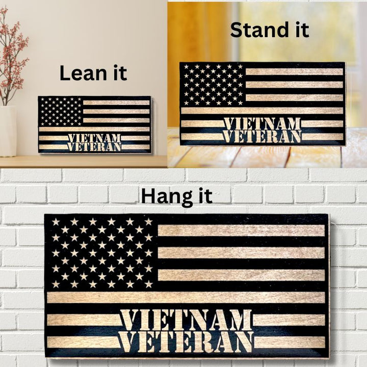 Ways to Display Vietnam Veteran Laser Engraved Wooden American Flag