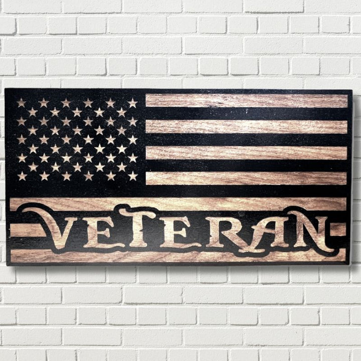 Veteran Laser Engraved Wooden American Flag