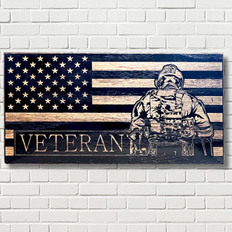 Veteran Soldier Laser Engraved Wooden American Flag