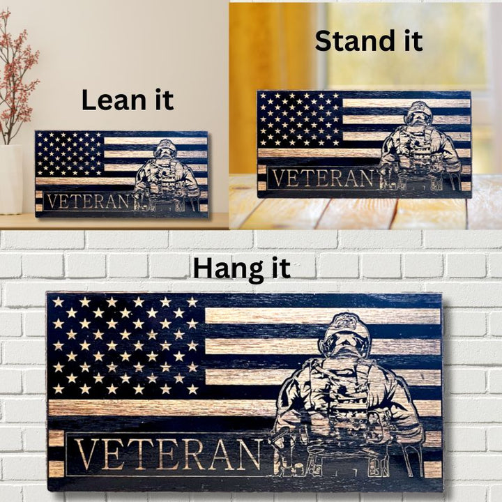 Ways to Display Veteran Soldier Laser Engraved Wooden American Flag