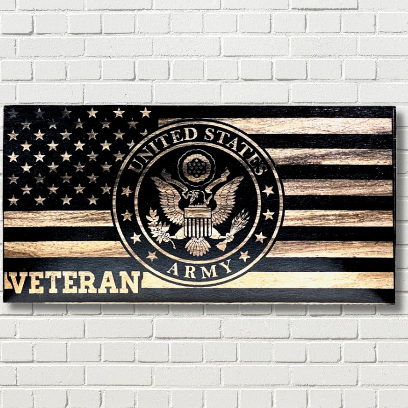 Army Veteran Laser Engraved Wooden Flag