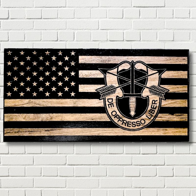 Army Special Forces Laser Engraved Wooden Flag