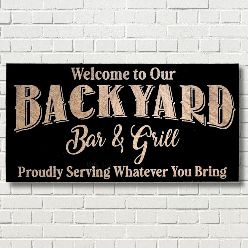 Backyard Bar & Grill Laser Engraved Wooden Flag