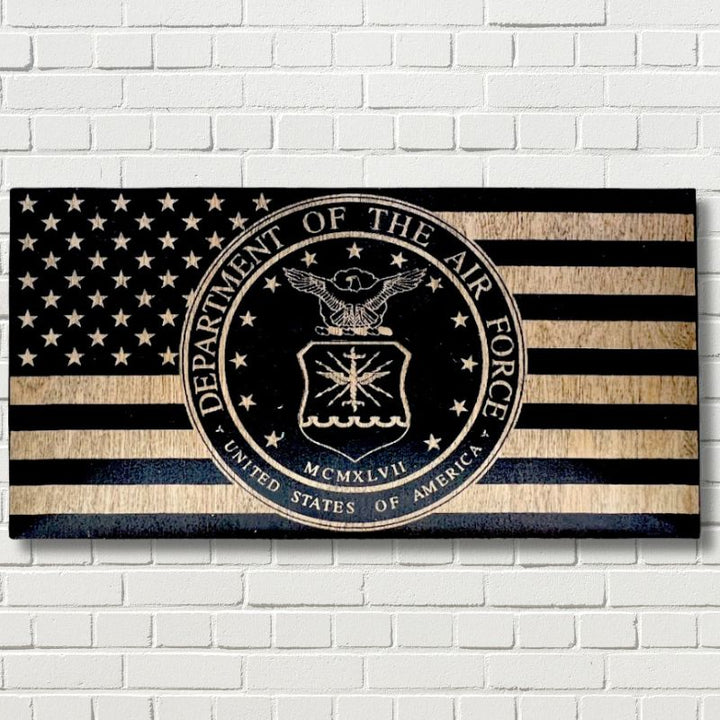 Air Force Crest Laser Engraved Wooden Flag