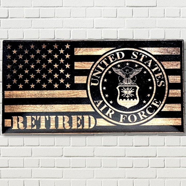 Air Force Retired Laser Engraved Wooden Flag