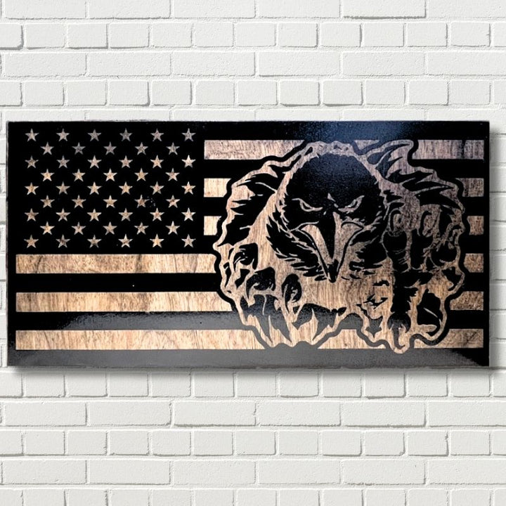 American Eagle  Laser Engraved Wooden Flag