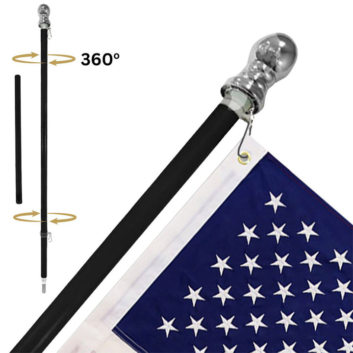 Deluxe 5 ft. No Rust Wall Mount No Tangle Spinning Flagpole - Black