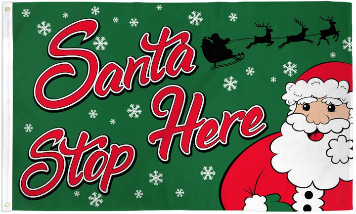 Poly-Star 3x5 Santa Stop Here Christmas Flag