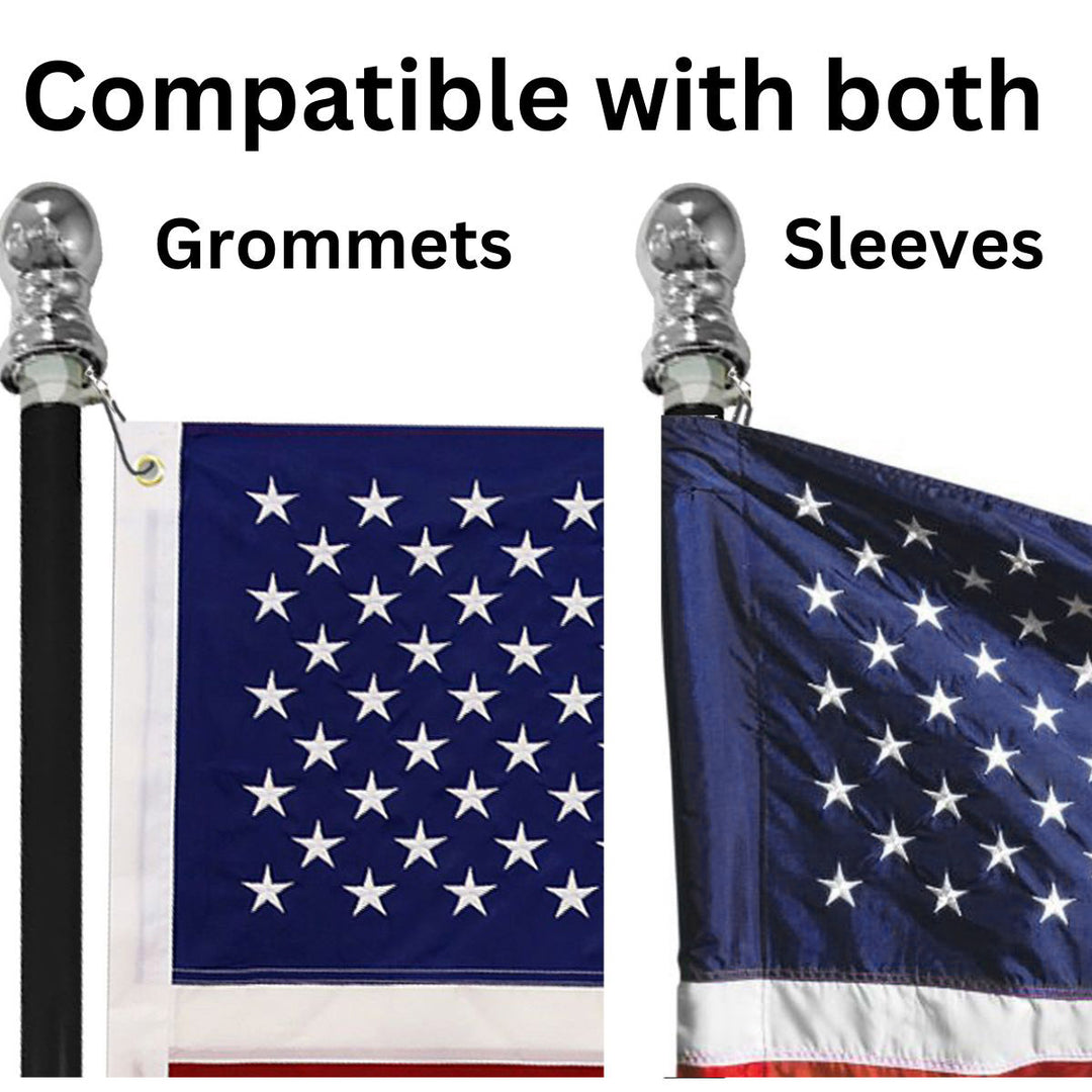 No Tangle Spinning Flagpole works with Flags with Grommets or Sleeves