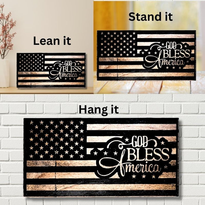 Ways to Display God Bless America Laser Engraved Wooden American Flag