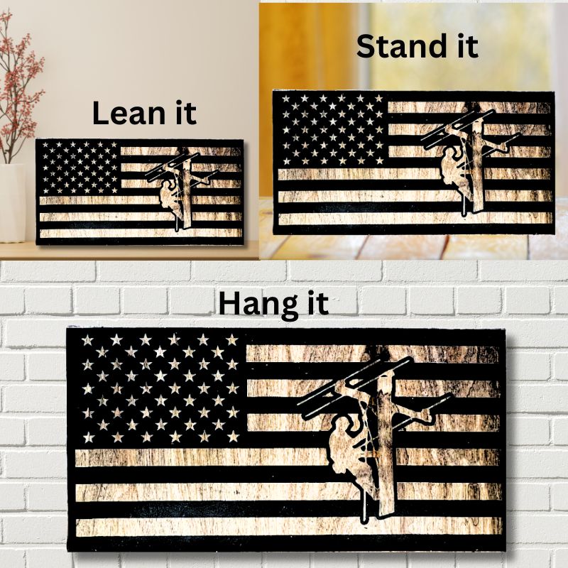 Ways to Display Lineman Engraved Wooden American Flag