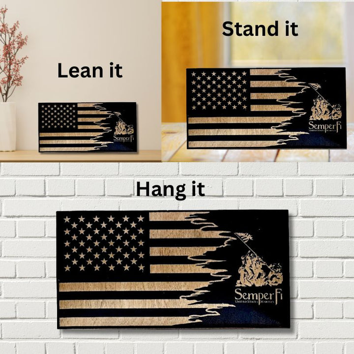 Ways to Display Marine Corps Semper Fi Laser Engraved Wooden American Flag