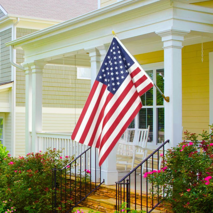 3x5 Poly-Star American Flag Displayed on Flagpole and Bracket